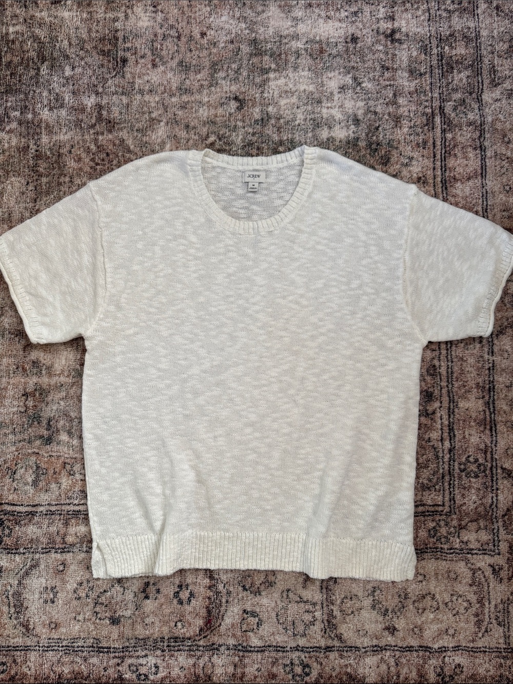 J. Crew Women’s Cream Short-Sleeve Crewneck Sweater Top